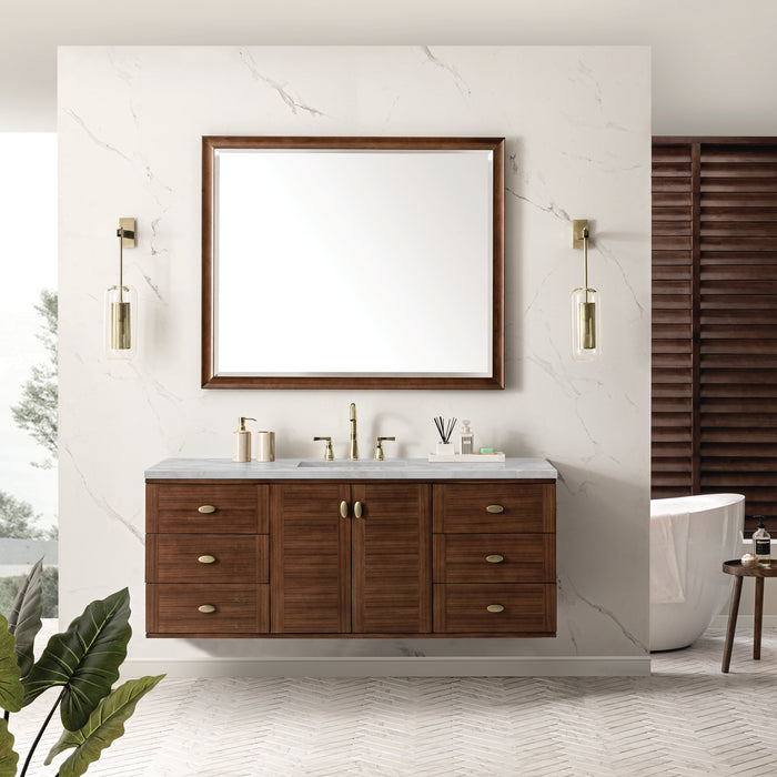 James Martin Amberly 60" Dual Mount Single Bathroom Vanity, Mid-Century Walnut