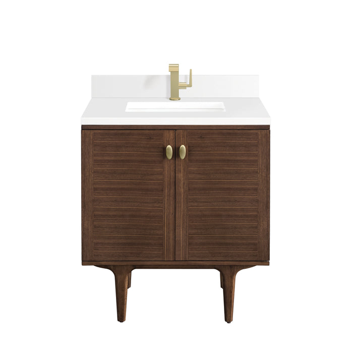 James Martin Amberly 30" Dual Mount Single Bathroom Vanity, Mid-Century Walnut