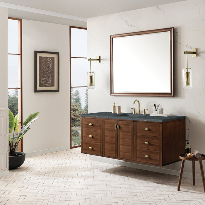 James Martin Amberly 60" Dual Mount Single Bathroom Vanity, Mid-Century Walnut