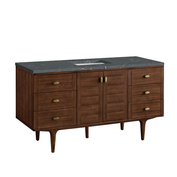 James Martin Amberly 60" Dual Mount Single Bathroom Vanity, Mid-Century Walnut