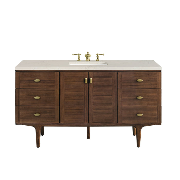 James Martin Amberly 60" Dual Mount Single Bathroom Vanity, Mid-Century Walnut