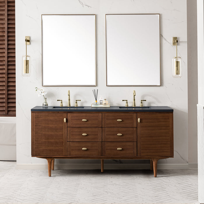 James Martin Amberly 72" Dual Mount Double Bathroom Vanity, Mid-Century Walnut