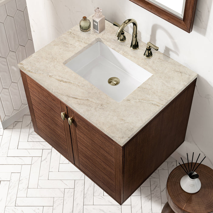 James Martin Amberly 30" Dual Mount Single Bathroom Vanity, Mid-Century Walnut