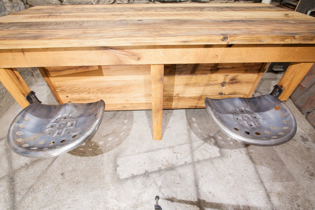 Kitchen island with swing arm seating - Custom reclaimed wood kitchen island - Modern Farmhouse Kitchen Island with swing out tractor seats