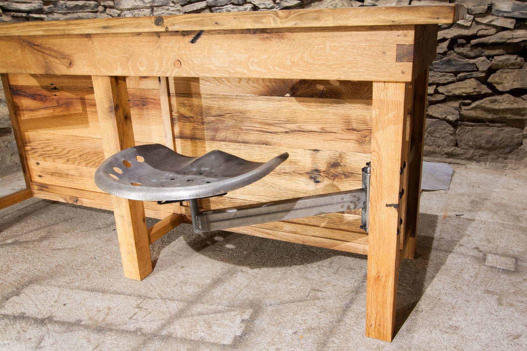 Kitchen island with swing arm seating - Custom reclaimed wood kitchen island - Modern Farmhouse Kitchen Island with swing out tractor seats