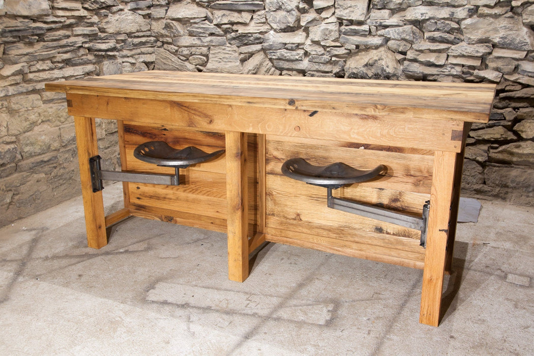 Kitchen island with swing arm seating - Custom reclaimed wood kitchen island - Modern Farmhouse Kitchen Island with swing out tractor seats