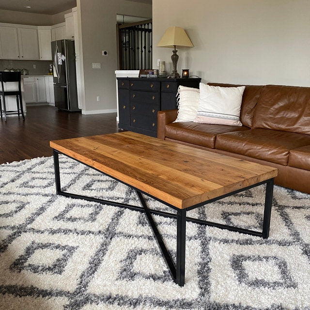 The Campbell Industrial Style Coffee Table, Extra Large Coffee Table, Reclaimed Wood and Metal Custom Coffee Table, Reclaimed Wood Table