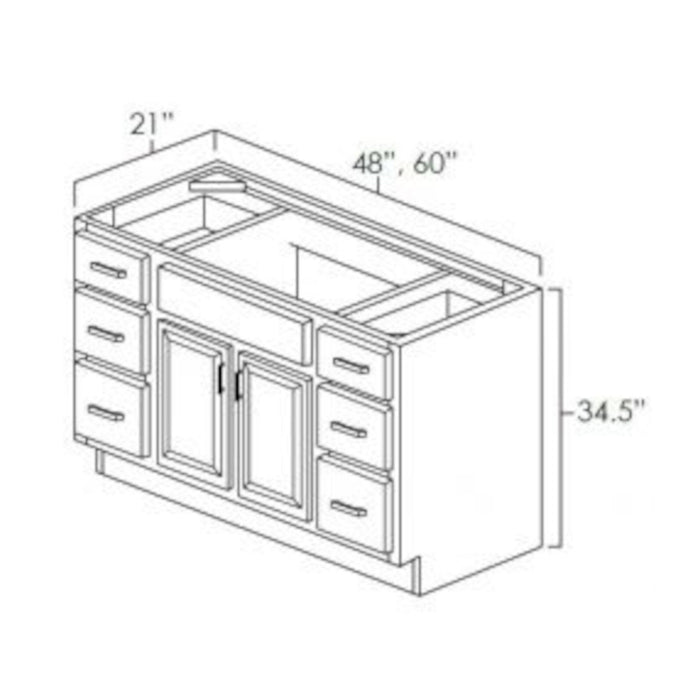 60 Inch Antique White Shaker Single Sink Bathroom Vanity with Drawers