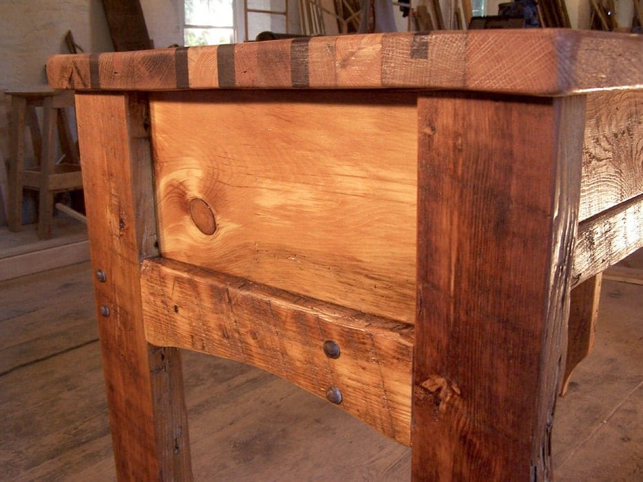 Antique kitchen island butcher block with custom wood design - Small rustic kitchen island in vintage style - Kitchen furniture