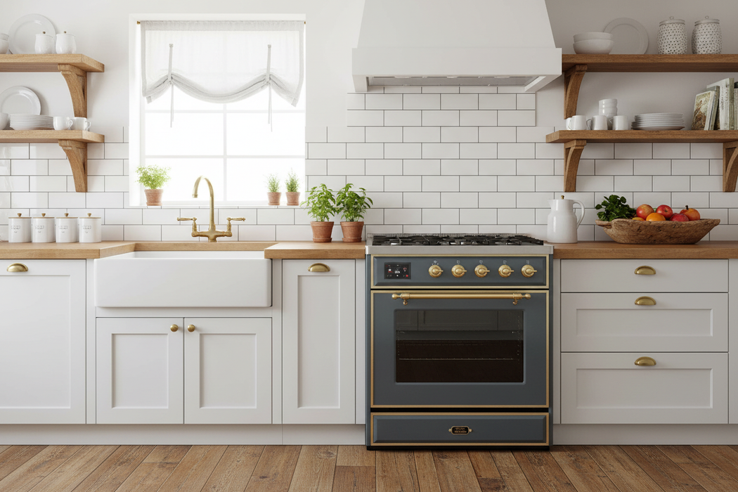 ILVE 30" Majestic III Series Induction Range Blue Grey, Burnished Trim UMIB30NR3BGB