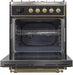 ILVE 30" Majestic II Dual Fuel Range 5 Burners, Oven - Brass Trim, Glossy Black UM30DNE3BKG - Farmhouse Kitchen and Bath