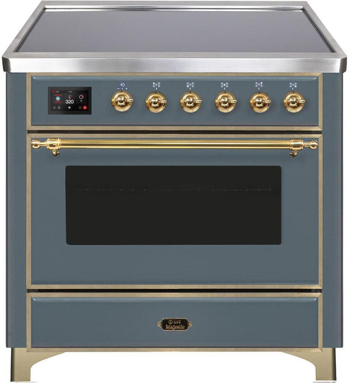ILVE 36"Majestic II Series Electric Single Windowed Oven Range, Blue Grey, Brass Trim UMI09NS3BGG - Farmhouse Kitchen and Bath