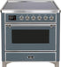 ILVE 36"Majestic II Series Electric Single Windowed Oven Range, Blue Grey, Chrome Trim UMI09NS3BGC - Farmhouse Kitchen and Bath