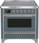 ILVE 36"Majestic II Series Electric Single Windowed Oven Range, Blue Grey, Chrome Trim UMI09NS3BGC