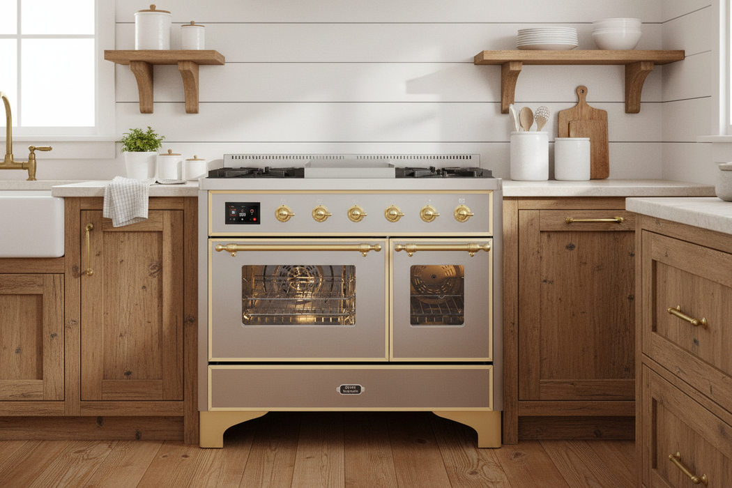 ILVE 40" Majestic II Liquid Propane Dual Fuel Range Stainless Steel Brass Trim UMD10FDNS3SSGLP