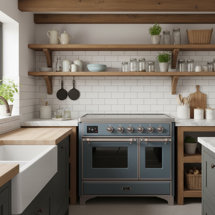 ILVE 40" Majestic II induction Range, 6 Elements, Dual Oven, Blue Grey with Bronze Trim UMDI10NS3BGB