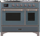 ILVE 40" Majestic II Series Dual Fuel Double Windowed Oven Range, Blue Grey, Bronze Trim UMD10FDNS3BGB