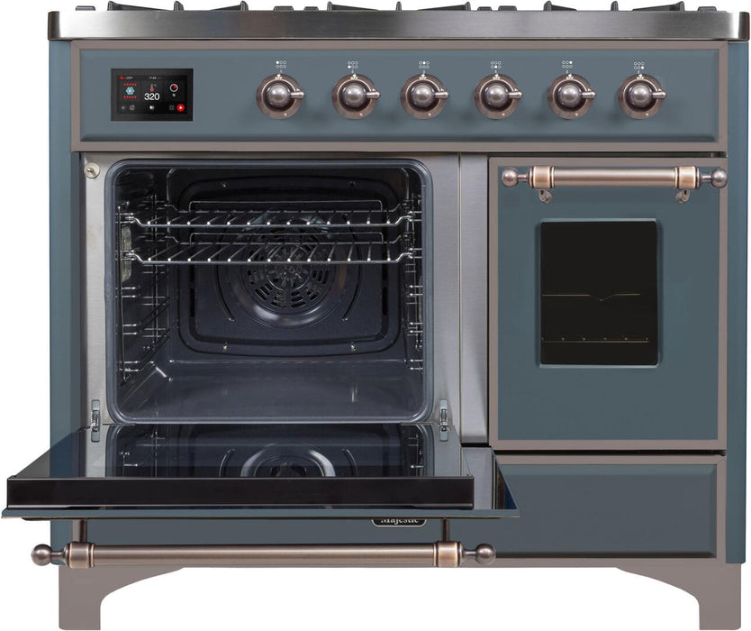 ILVE 40" Majestic II Series Dual Fuel Double Windowed Oven Range, Blue Grey, Bronze Trim UMD10FDNS3BGB - Farmhouse Kitchen and Bath