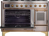 ILVE 48" Majestic II Dual Fuel Range, 8 Burners, Griddle , Oven - Brass Trim, Stainless Steel UM12FDNS3SSG - Farmhouse Kitchen and Bath