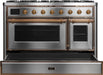 ILVE 48" Majestic II Dual Fuel Range, 8 Burners, Griddle , Oven - Brass Trim, Stainless Steel UM12FDNS3SSG - Farmhouse Kitchen and Bath
