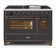 ILVE 48" Majestic II Dual Fuel Range  Bronze Trim, Matte Graphite UM12FDNS3MGB
