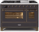ILVE 48" Majestic II Dual Fuel Range, Matte Graphite, Bronze Trim UM12FDNS3MGBLP