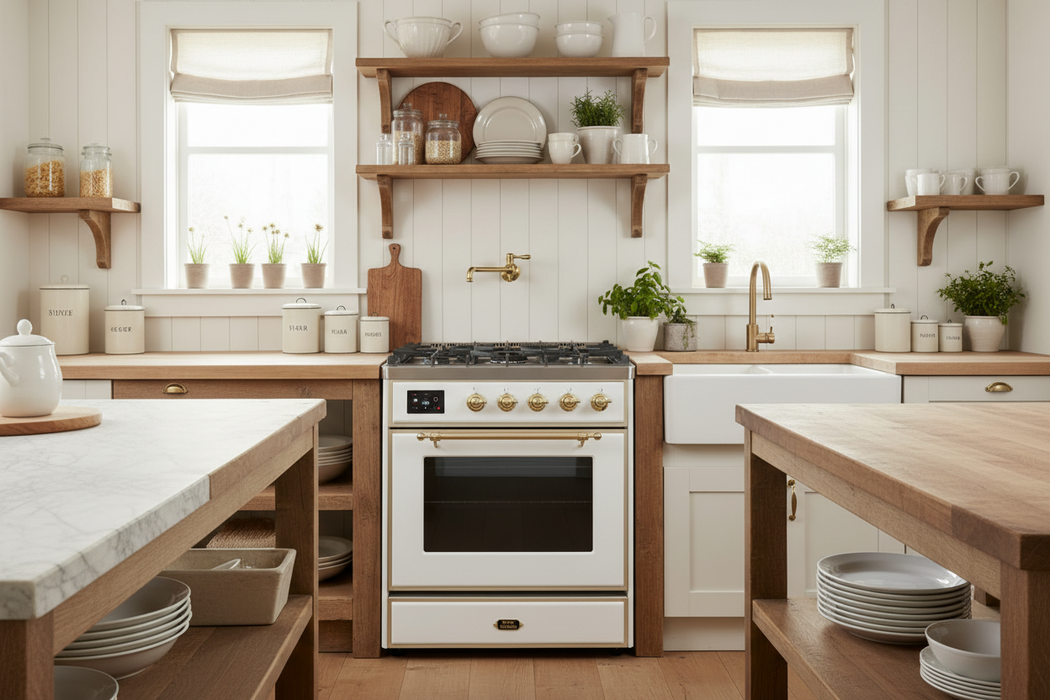 ILVE Majestic II 30" Liquid Propane Dual Fuel Range, White Brass Trim UM30DNE3WHGLP