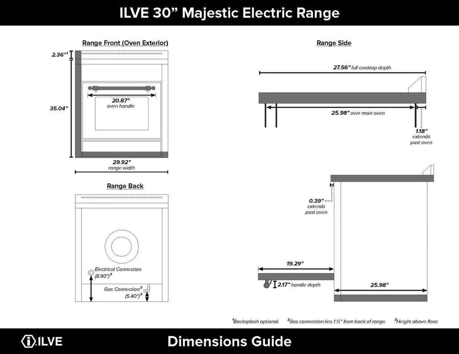 ILVE Majestic II 30"Electric Range in Blue, Brass Trim, UMI30NE3MBG - Farmhouse Kitchen and Bath