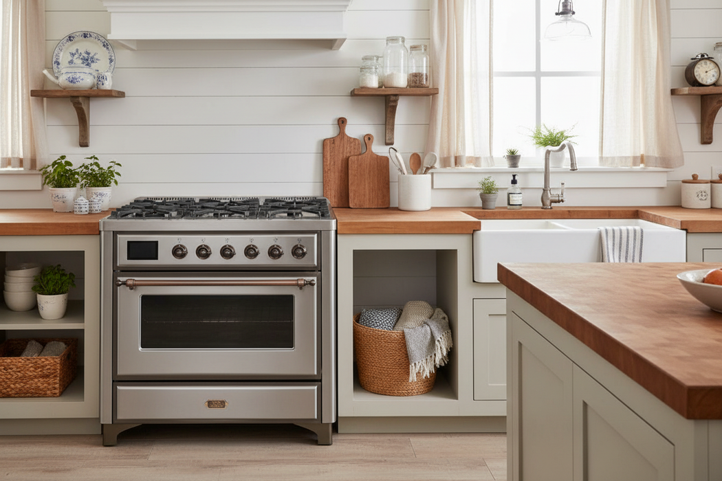 ILVE Majestic II 36" Dual Fuel Range Stainless Steel Bronze Trim UM09FDNS3SSB