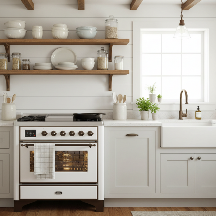 ILVE Majestic II 36" Liquid Propane Dual Fuel Range White Bronze Trim UM09FDNS3WHBLP