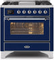 ILVE Majestic II 36" Dual Fuel Range Midnight Blue Chrome Trim UM09FDNS3MBC