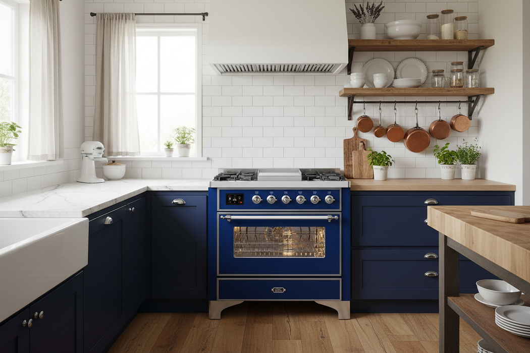 ILVE Majestic II 36" Dual Fuel Range Midnight Blue Chrome Trim UM09FDNS3MBC
