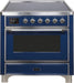 ILVE Majestic II 36" Electric Range, Blue - Chrome Trim UMI09NS3MBC - Farmhouse Kitchen and Bath
