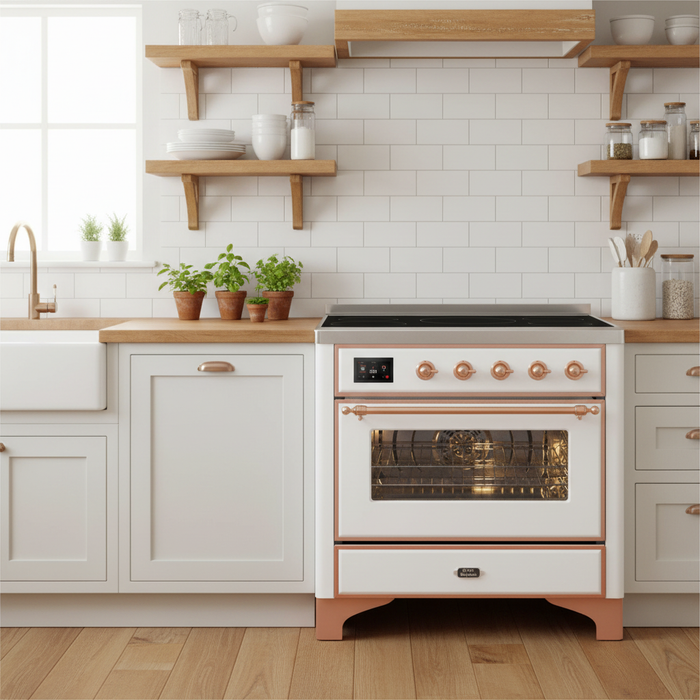 ILVE Majestic II 36" Induction Range White Copper Trim UMI09NS3WHP