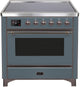 Ilve Majestic II 36 Inch Electric Freestanding Range in Blue Grey with Bronze Trim, UMI09NS3BGB