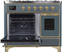 ILVE Majestic II 40" Dual Fuel, Liquid Propane, Freestanding Range, Blue Grey, Brass Trim UMD10FDNS3BGGLP - Farmhouse Kitchen and Bath