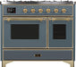 ILVE Majestic II 40" Dual Fuel, Liquid Propane, Freestanding Range, Blue Grey, Brass Trim UMD10FDNS3BGGLP - Farmhouse Kitchen and Bath