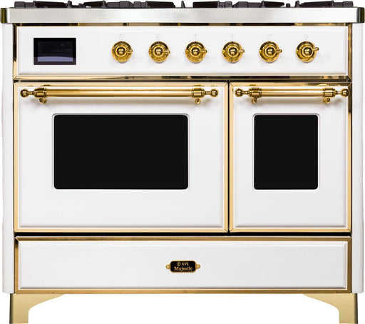 ILVE Majestic II 40" Dual Fuel Liquid Propane Range, White Brass Trim UMD10FDNS3WHGLP - Farmhouse Kitchen and Bath