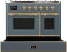 ILVE Majestic II 40" Dual Fuel, Natural Gas, Freestanding Range, Blue Grey, Brass Trim UMD10FDNS3BGG - Farmhouse Kitchen and Bath