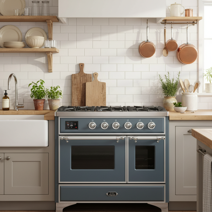 ILVE Majestic II 40" Dual Fuel, Natural Gas, Freestanding Range, Blue Grey, Chrome Trim UMD10FDNS3BGC