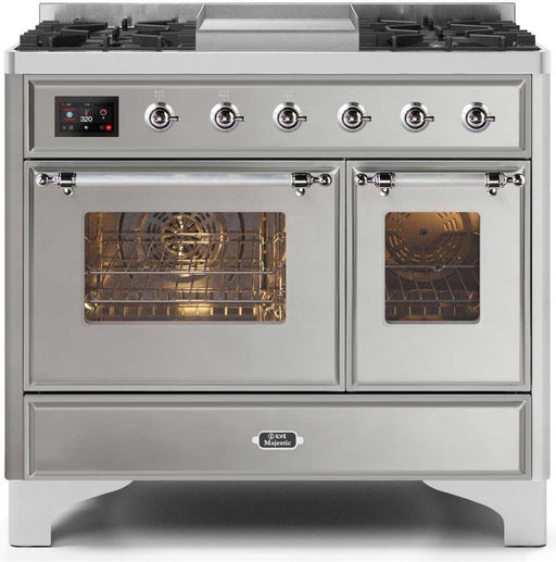 ILVE Majestic II 40" Dual Fuel, Natural Gas, Freestanding Range, Stainless Steel, Chrome Trim UMD10FDNS3SSC - Farmhouse Kitchen and Bath