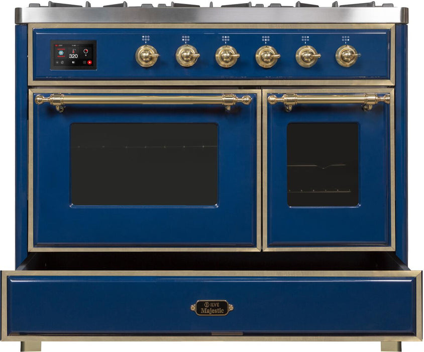 ILVE Majestic II 40" Dual Fuel Range Blue, Brass Trim UMD10FDNS3MBG - Farmhouse Kitchen and Bath
