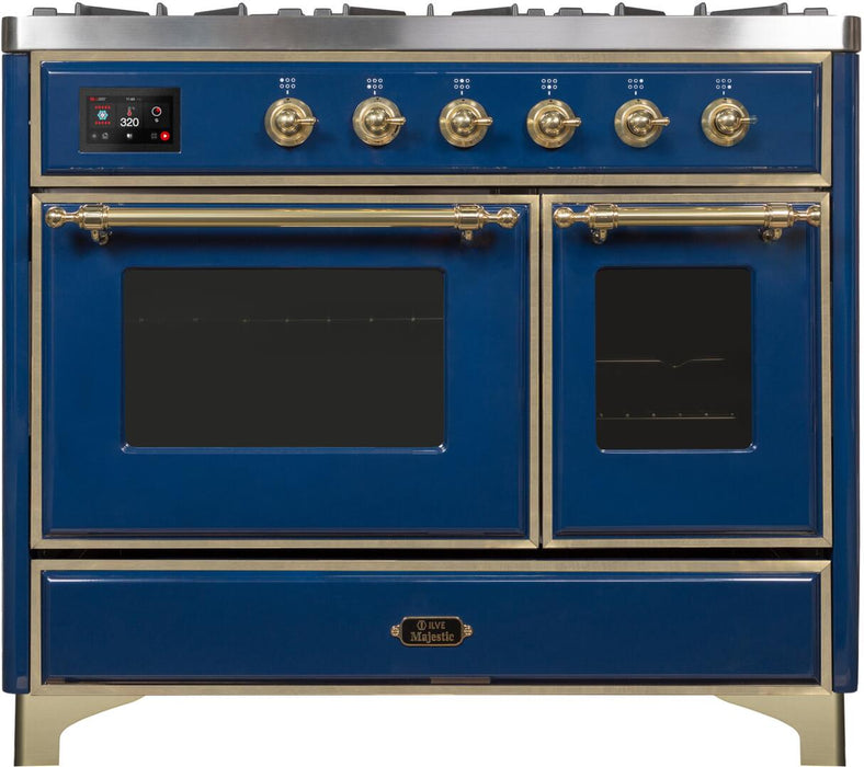 ILVE Majestic II 40" Dual Fuel Range Blue, Brass Trim UMD10FDNS3MBG - Farmhouse Kitchen and Bath