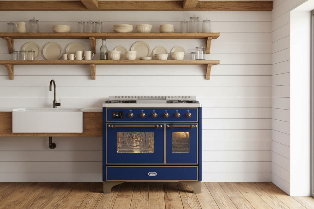 ILVE Majestic II 40" Liquid Propane Dual Fuel Range Midnight Blue Bronze Trim UMD10FDNS3MBBLP