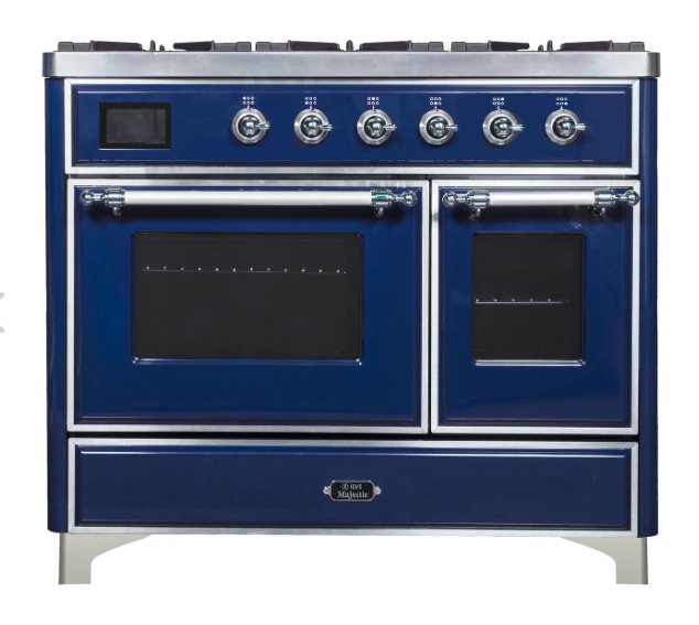 ILVE Majestic II 40" Dual Fuel Range Blue, Chrome Trim UMD10FDNS3MBC - Farmhouse Kitchen and Bath