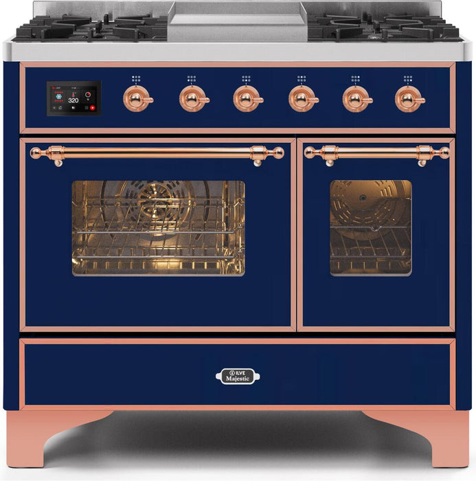 ILVE Majestic II 40" Dual Fuel Range Blue, Copper Trim UMD10FDNS3MBP - Farmhouse Kitchen and Bath