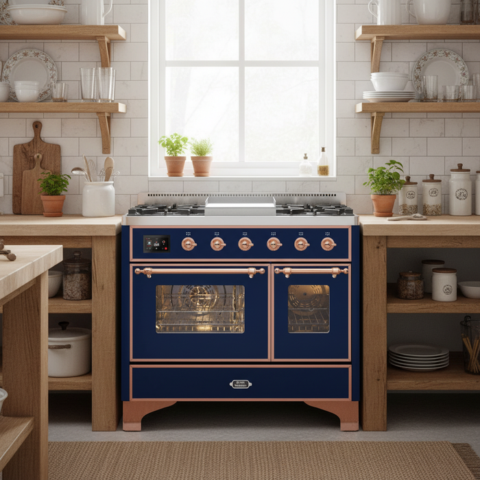 ILVE Majestic II 40" Liquid Propane Dual Fuel Range Midnight Blue Copper Trim UMD10FDNS3MBPLP