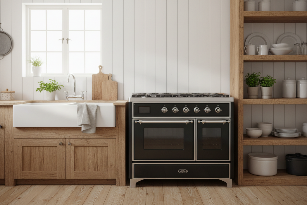 ILVE Majestic II 40" Liquid Propane Dual Fuel Range Glossy Black Chrome Trim UMD10FDNS3BKCLP