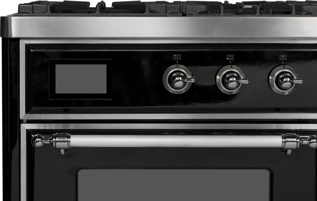 ILVE Majestic II 40" Dual Fuel Range, Glossy Black, Chrome Trim UMD10FDNS3BKC - Farmhouse Kitchen and Bath