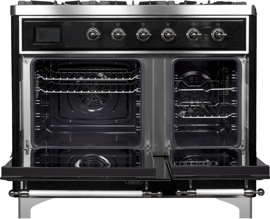 ILVE Majestic II 40" Dual Fuel Range, Glossy Black, Chrome Trim UMD10FDNS3BKC - Farmhouse Kitchen and Bath